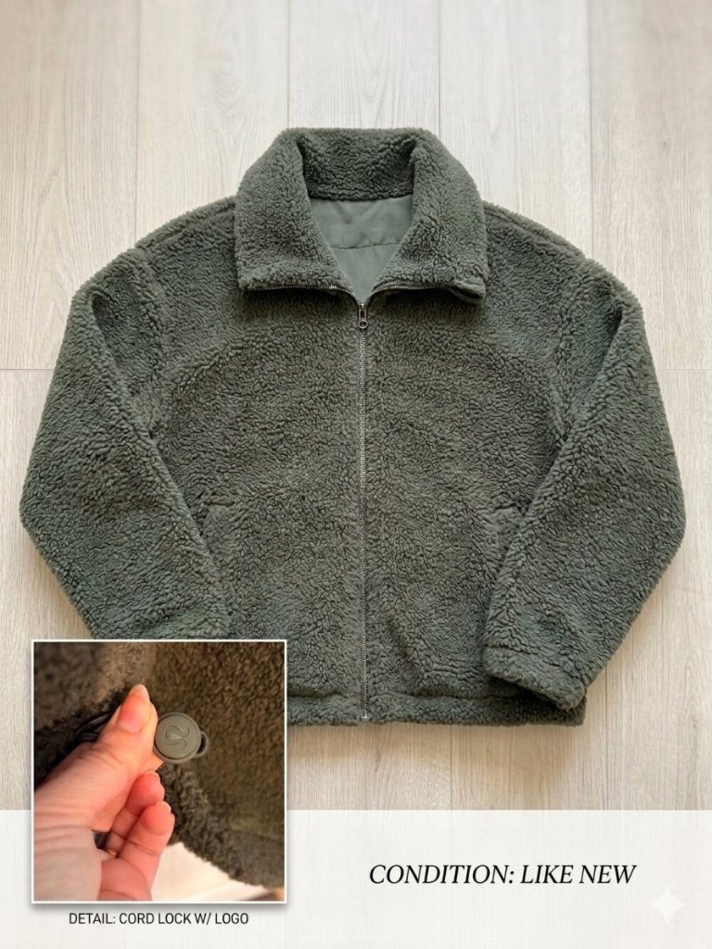 Lululemon Dark Olive Cinchable Fleece Zip-Up Size 10